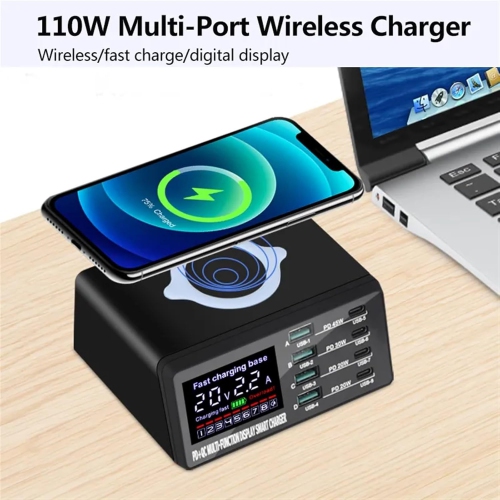 USB C Charger, W 8-Port Wireless Charging Station PD Fast Charger USB Fast 3.0 Adapter Hub, Fast, Efficient, Versatile