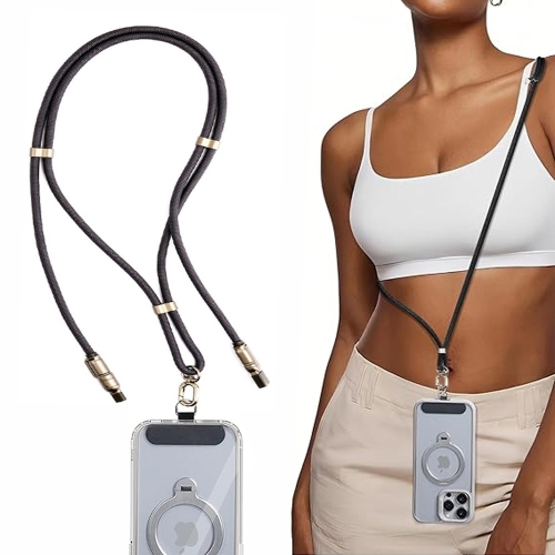 Mobile Phone Lanyard Neck Hanger Crossbody Anti-lost Belt Gasket 4-in-1 240W Data Cable Suitable for Apple Huawei - 4-in-1 1.5m Black