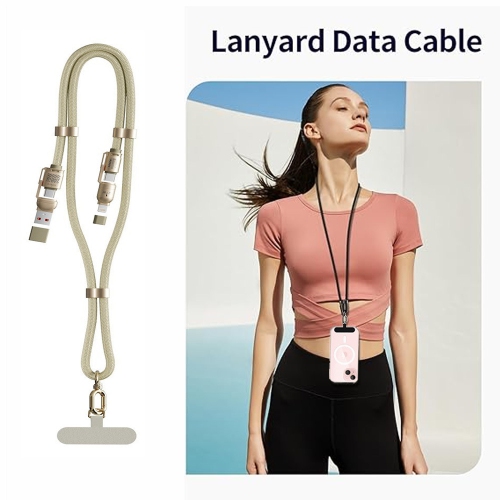Mobile Phone Lanyard Neck Hanger Crossbody Anti-lost Belt Gasket 4-in-1 240W Data Cable Suitable for Apple Huawei - 4-in-1 1.5m Black