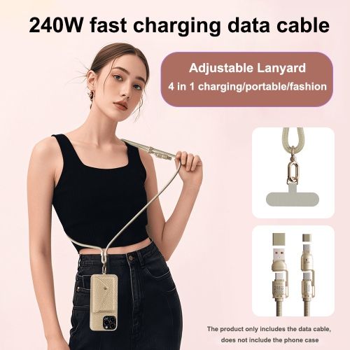 Mobile Phone Lanyard Neck Hanger Crossbody Anti-lost Belt Gasket 4-in-1 240W Data Cable Suitable for Apple Huawei - 4-in-1 1.5m Black