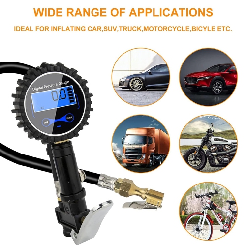 Tire Inflation Monitoring Pressure Gauge with LED Light, Portable Mini Electric Air Pump Suitable for Cars and SUVs