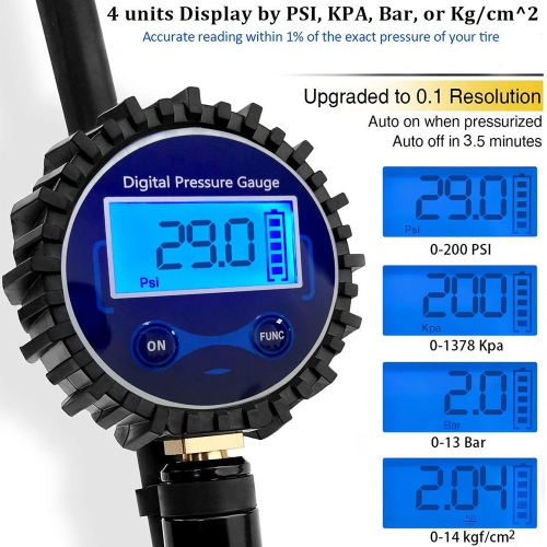 Tire Inflation Monitoring Pressure Gauge with LED Light, Portable Mini Electric Air Pump Suitable for Cars and SUVs