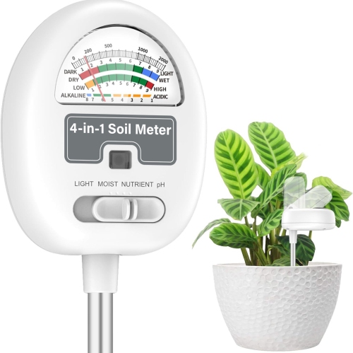 4-in-1 Soil Measuring Meter, Illuminance Tester, Mini Soil pH Meter with Digital Display Backlight, Temperature and Humidity Tester, Gardening Tools
