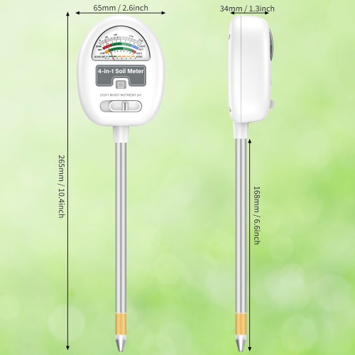 4-in-1 Soil Measuring Meter, Illuminance Tester, Mini Soil pH Meter with Digital Display Backlight, Temperature and Humidity Tester, Gardening Tools