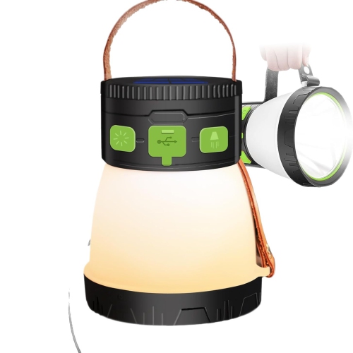 LED Solar Camping Light, 1500 Lumen Portable Flashlight, USB Rechargeable, 7 Lighting Modes with 7500 Battery, Suitable for Travel, Outdoor Camping