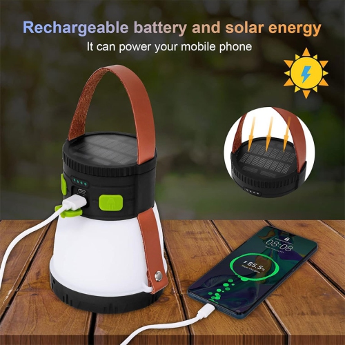 LED Solar Camping Light, 1500 Lumen Portable Flashlight, USB Rechargeable, 7 Lighting Modes with 7500 Battery, Suitable for Travel, Outdoor Camping
