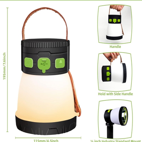 LED Solar Camping Light, 1500 Lumen Portable Flashlight, USB Rechargeable, 7 Lighting Modes with 7500 Battery, Suitable for Travel, Outdoor Camping