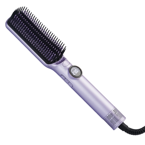 Hot Air Blow Dryer Multifunctional Straightening Curling Iron Hot and Cold Air Blow Curling Comb LCD Fluffy Comb LCD Display - Purple