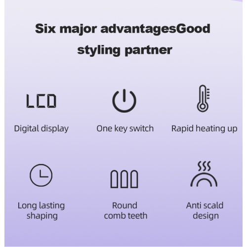 Hot Air Blow Dryer Multifunctional Straightening Curling Iron Hot and Cold Air Blow Curling Comb LCD Fluffy Comb LCD Display - Purple