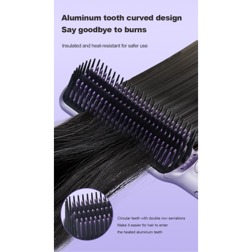Hot Air Blow Dryer Multifunctional Straightening Curling Iron Hot and Cold Air Blow Curling Comb LCD Fluffy Comb LCD Display - Purple
