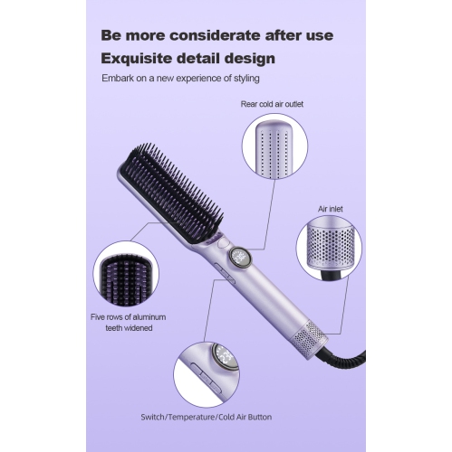 Hot Air Blow Dryer Multifunctional Straightening Curling Iron Hot and Cold Air Blow Curling Comb LCD Fluffy Comb LCD Display - Purple