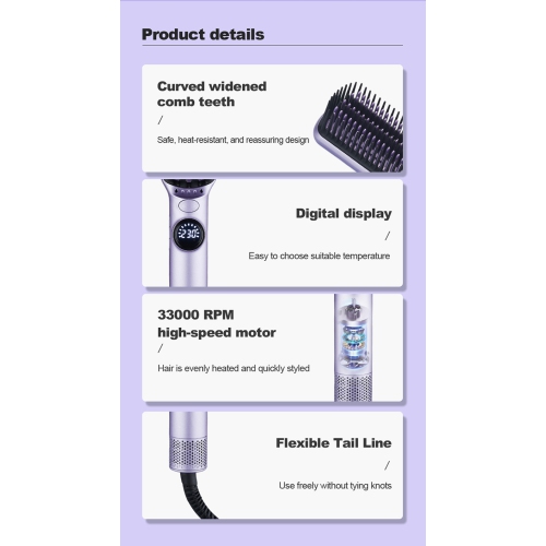 Hot Air Blow Dryer Multifunctional Straightening Curling Iron Hot and Cold Air Blow Curling Comb LCD Fluffy Comb LCD Display - Pink