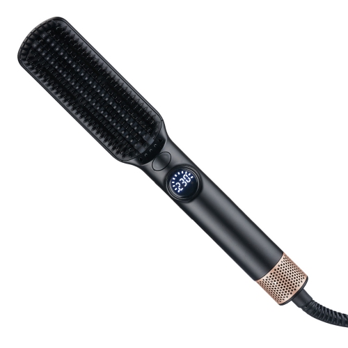 Hot Air Blow Dryer Multi-function Straightening Curling Iron Hot and Cold Air Blow Curling Comb LCD Fluffy Comb LCD Display - Black