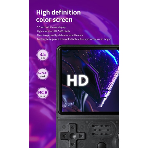 R36S handheld game console, 3.5-inch 640*480 IPS OCA screen, 3200mAh open source system, built-in 20,000+ classic games, built-in 64GB transparent
