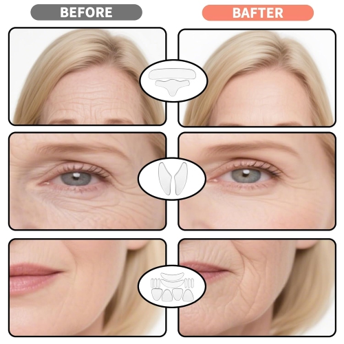 16Pcs Reusable Silicone Anti Wrinkle Patches Set,Facial & Neck Wrinkle Patches for Overnight Use,Forehead Smile Lines Patches,Prevent Aging Wrinkles