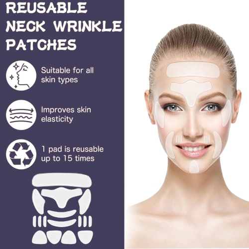 16Pcs Reusable Silicone Anti Wrinkle Patches Set,Facial & Neck Wrinkle Patches for Overnight Use,Forehead Smile Lines Patches,Prevent Aging Wrinkles