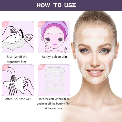 16Pcs Reusable Silicone Anti Wrinkle Patches Set,Facial & Neck Wrinkle Patches for Overnight Use,Forehead Smile Lines Patches,Prevent Aging Wrinkles