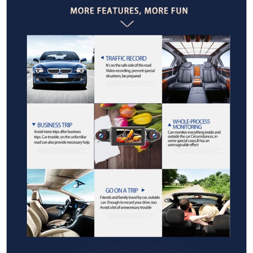 4-lens driving recorder with 1080P HD night vision, reverse camera, and parking monitoring, full vehicle coverage, collision lock, 3-inch screen, and