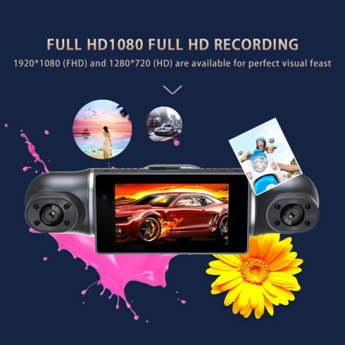 4-lens driving recorder with 1080P HD night vision, reverse camera, and parking monitoring, full vehicle coverage, collision lock, 3-inch