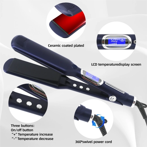 Fer plat de 1,9&nbsp;po avec écran LCD, plaque en titane avec revêtement en céramique pour tous les types de cheveux