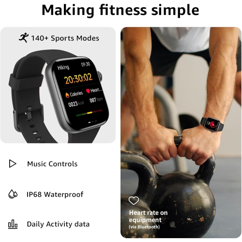 Smart Watch for Men Women, Bluetooth Calling, 1.85" HD Touch Screen Fitness Tracker, 140+ Sports Modes, Heart Rate Sleep Monitor, DIY Dial, IP68