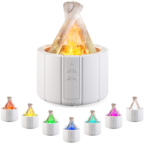 Colorful Simulated Flame Aroma Diffuser Home Silent Fragrance Small Desktop USB Humidifier Aroma Diffuser - White