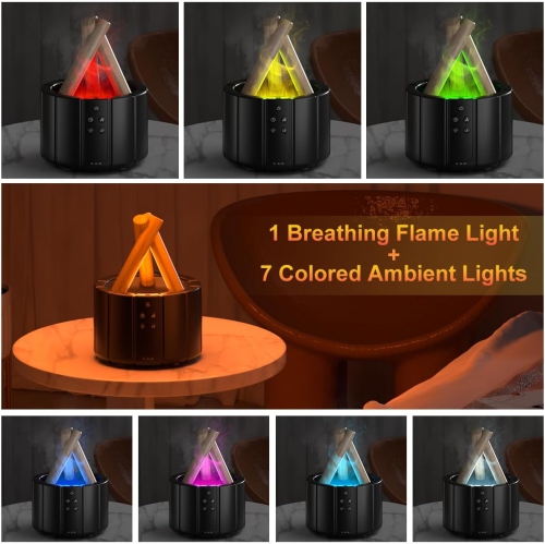 Colorful Simulated Flame Aroma Diffuser Home Silent Fragrance Small Desktop USB Humidifier Aroma Diffuser - White