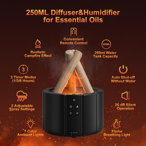 Colorful Simulated Flame Aroma Diffuser Home Silent Fragrance Small Desktop USB Humidifier Aroma Diffuser - Black