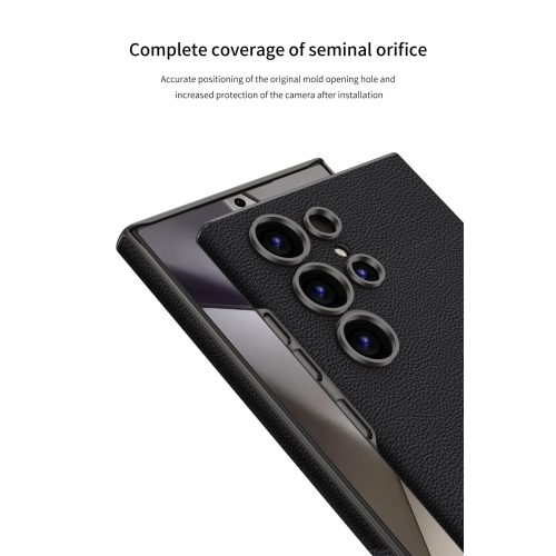 Pour le S23 Ultra de Samsung&nbsp;: Boîtier incurvé Business couleur unie en cuir uni résistant aux chutes - Noir titane - Vert titane