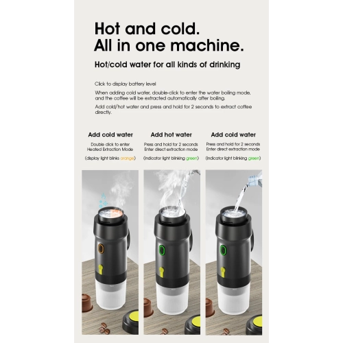 Portable Capsule Coffee Machine, Mini Outdoor Travel Capsule Coffee, Portable Wireless Coffee Machine with American Espresso Capsules - Silver with