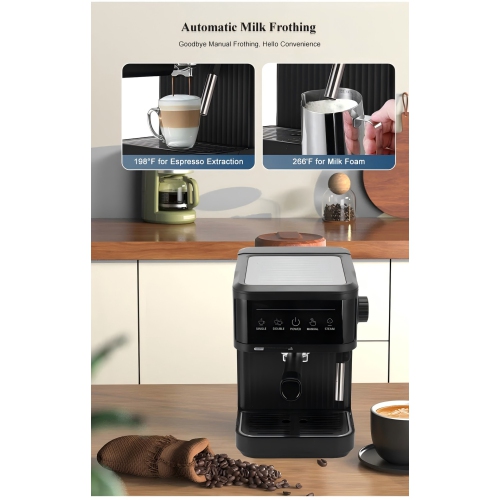 Small Semi-Automatic 20-Bar Espresso Machine for Home Use with Milk Frother and Touch Switch - 868 Black US Plug - US Standard Plug