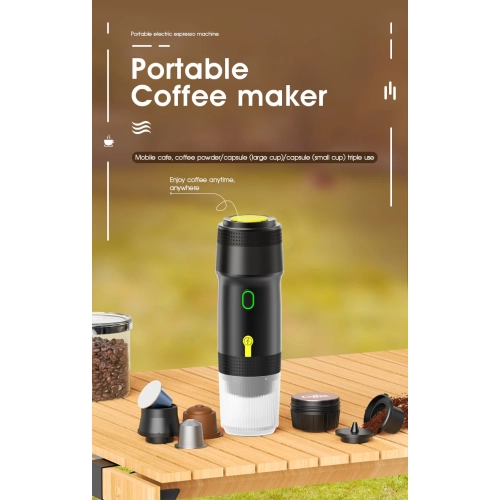 Portable Capsule Coffee Machine, Mini Outdoor Travel Capsule Coffee, Portable Wireless Coffee Machine with American Espresso Capsules - Black with
