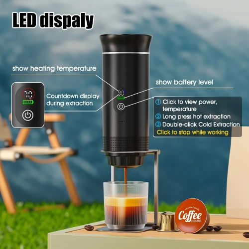 Smart Digital Display American-Style Italian Capsule Coffee Machine, Outdoor Portable Espresso Machine with LCD Display, Heating, Temperature