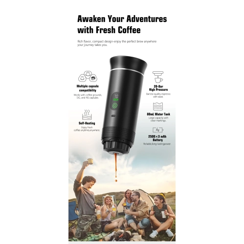 Smart Digital Display American-Style Italian Capsule Coffee Machine, Outdoor Portable Espresso Machine with LCD Display, Heating, Temperature