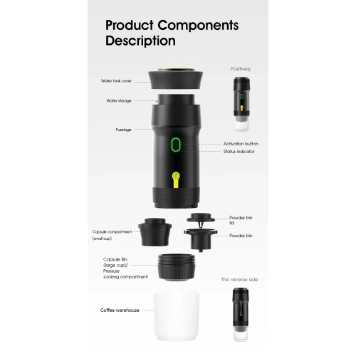 Portable Capsule Coffee Machine, Mini Outdoor Travel Capsule Coffee, Portable Wireless Coffee Machine with American Espresso Capsules - Green with