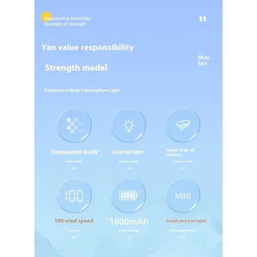 Mini Transparent Fan LED Digital Display Rechargeable Handheld Electric Fan Outdoor Portable High-Speed Small Fan with LED - Green