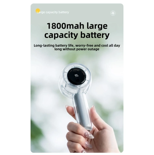 Mini Transparent Fan LED Digital Display Rechargeable Handheld Electric Fan Outdoor Portable High-Speed Small Fan with LED - Green