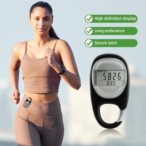 3D Pedometer Carabiner Pedometer Large Screen Pedometer Outdoor Pedometer Running Counter Portable Sports Pedometer with Keychain - No App or Phone
