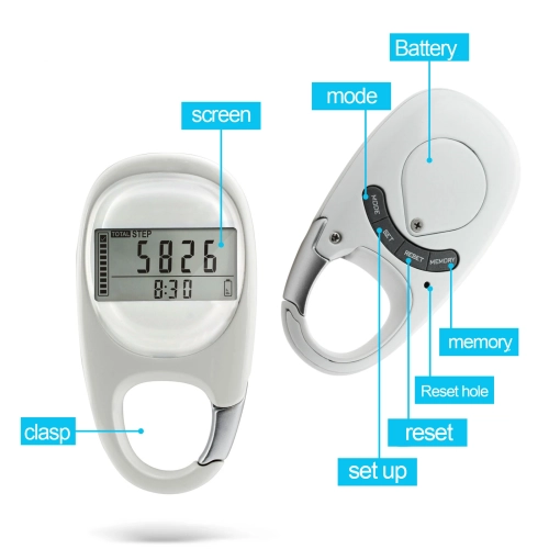 3D Pedometer Carabiner Pedometer Large Screen Pedometer Outdoor Pedometer Running Counter Portable Sports Pedometer with Keychain - No App or Phone