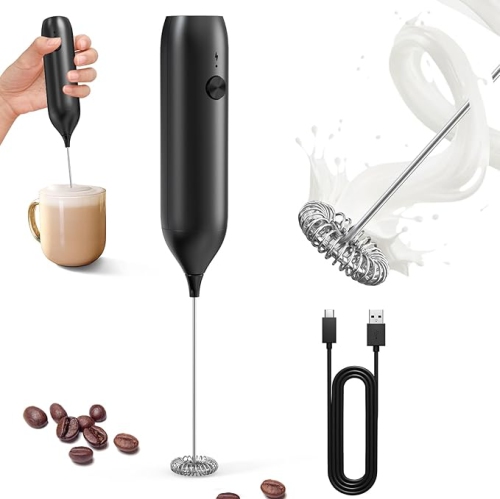 CIRCLE JOY Milk Frother Handheld Electric Rechargeable Coffee Frother Milk Foamer Drink Mixer with Sleeve for Coffee, Hot Chocolate, Cappuccino,