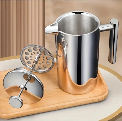 Cafetière à piston en acier inoxydable de qualité supérieure – Récipient isotherme à double paroi, manuel à froid avec tasse à filtre – Capacité