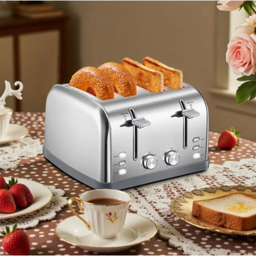 4-Slice Stainless Steel Toaster with Bagel & Muffin Function | Extra-Wide Slots, 7 Shade Settings, Dual Independent Controls, Warming Rack - 1800W