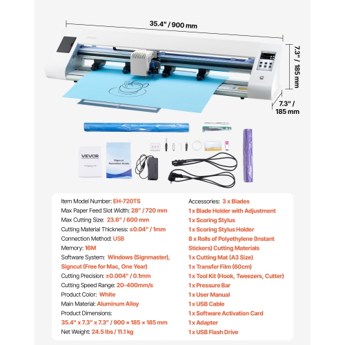 Machine de coupe VEVOR, machine de coupe de vinyle à détection automatique de tranchant avec deux types de lames, logiciel de conception et