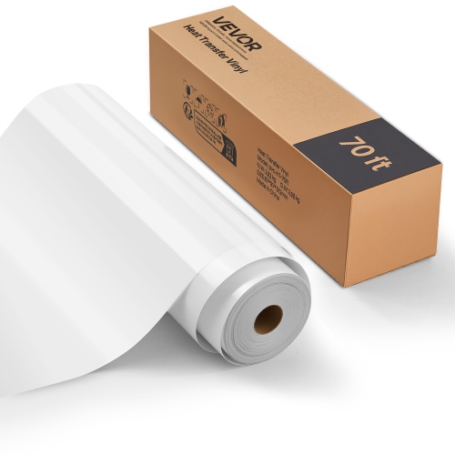 VEVOR 12 in x 70 ft Heat Transfer Vinyl, Glossy White HTV Iron on Vinyl Roll, Easy to Cut and Weed, Strong Adhesion, Compatible with Cutting