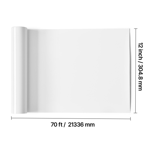 VEVOR 12 in x 70 ft Heat Transfer Vinyl, Glossy White HTV Iron on Vinyl Roll, Easy to Cut and Weed, Strong Adhesion, Compatible with Cutting