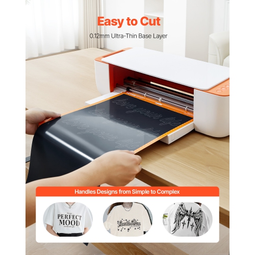 VEVOR 12 in x 50 ft Heat Transfer Vinyl, Glossy Black HTV Iron on Vinyl Roll, Easy to Cut and Weed, Strong Adhesion, Compatible with Cutting