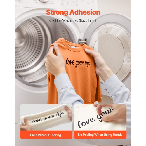 VEVOR 12 in x 50 ft Heat Transfer Vinyl, Glossy Black HTV Iron on Vinyl Roll, Easy to Cut and Weed, Strong Adhesion, Compatible with Cutting