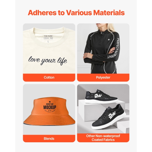 VEVOR 12 in x 50 ft Heat Transfer Vinyl, Glossy Black HTV Iron on Vinyl Roll, Easy to Cut and Weed, Strong Adhesion, Compatible with Cutting