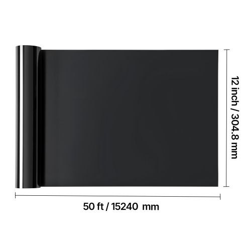 VEVOR 12 in x 50 ft Heat Transfer Vinyl, Glossy Black HTV Iron on Vinyl Roll, Easy to Cut and Weed, Strong Adhesion, Compatible with Cutting