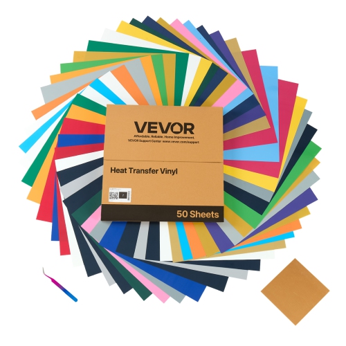 VEVOR  50 Pack Heat Transfer Vinyl, 12 X 12 In, Assorted Colors Htv Iron On Vinyl Bundle, Easy to Cut And Weed, w Accessories, Compatible w Cutting